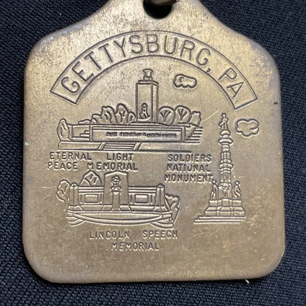Gettysburg PA Solid Brass Keychain Memorial Monument Vintage Rare